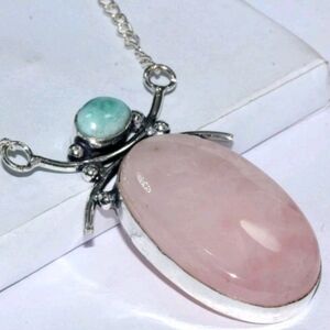 Rose Quartz, Larimar Gemstone 925 Sterling Silver Handmade Necklace